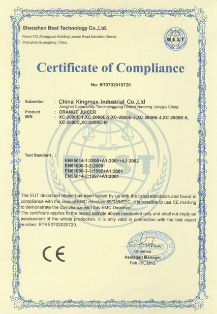China China Kingmax Industrial Co.,ltd. Certificações